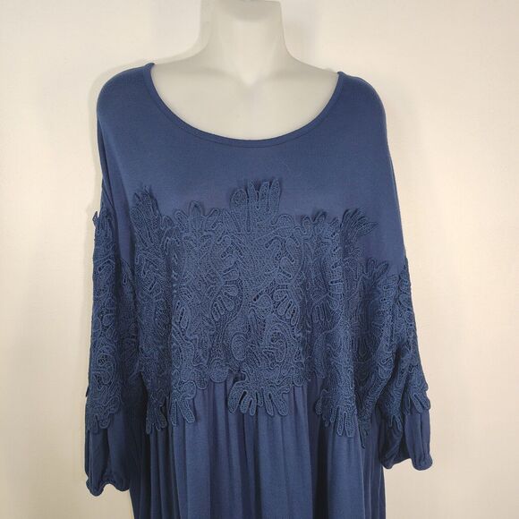 Roamans Women Tunic Top Plus Size 18/20 Embroidered Lace Stretch Knit 3/4 Sleeve - Picture 3 of 10